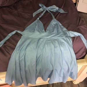 Lulus Baby blue mini dress with tie back and neck
